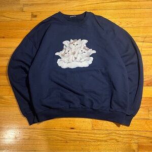 Vintage 90’s Navy Blue Angelic Kitty Crewneck Sweater
